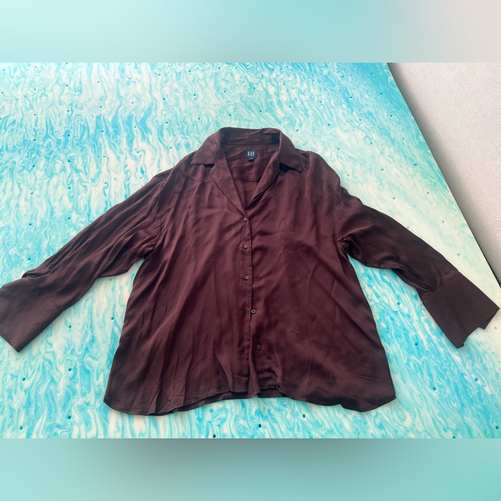 GAP Satin Button-Up Shirt - Chocolate Brown